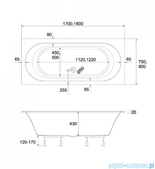 Schedpol Schedline Celicia wanna prostokątna Cashmere Mat 170x75cm 3WST.C1P-17075/PK/MG