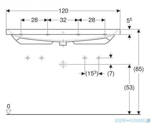 Geberit Acanto Umywalka ścienna bez otworu na baterię 120x48 cm 501.880.00.3