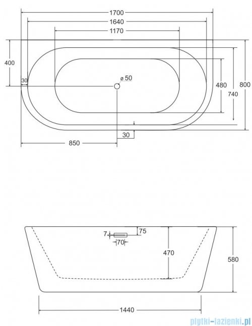 Besco Vica wanna 170x80cm wolnostojąca przyścienna z syfonem #WAS-170-V