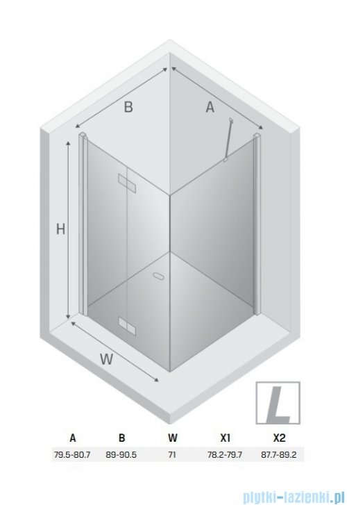New Trendy New Soleo Light Gold 80x90x195 cm kabina lewa drzwi składane pojedyncze wspornik skośny złoty połysk/szkło przejrzyste K-1903