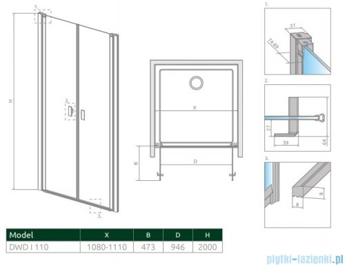 Radaway Nes Black Dwd I drzwi wnękowe 110cm czarny mat/szkło przejrzyste 10027110-54-01