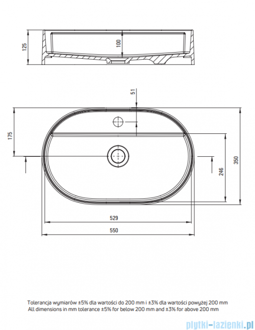 Deante SILIA Umywalka granitowa nablatowa z wyspą na baterię 55x35 cm nero CQS_NU6B