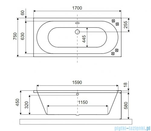 Excellent Oceana Slim wanna prostokątna 170x75 szary mat WAEX.OCE17GRMS