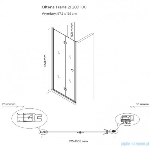 Oltens Trana drzwi prysznicowe wnękowe 100cm szkło przejrzyste 21209100