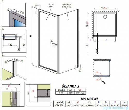 Radaway Twist DW+S kabina prysznicowa 100x75cm szkło przejrzyste 382003-01/382010-01