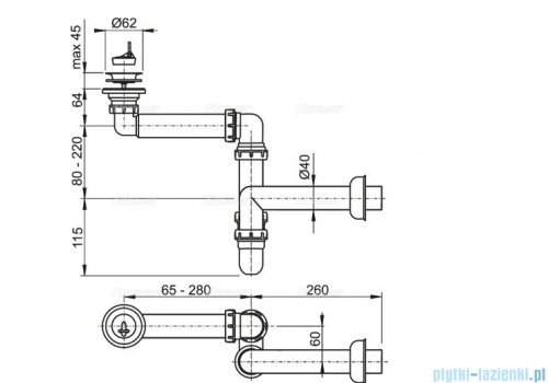 Alcaplast małogabarytowy syfon umywalkowy DN63 A413