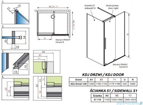 Radaway Furo Black Kdj kabina 120x110cm prawa szkło przejrzyste 10104622-54-01R/10110580-01-01/10113110-01-01