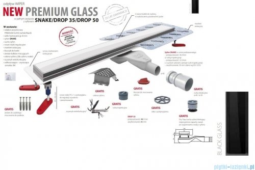 Wiper New Premium Black Glass Odpływ liniowy z kołnierzem 90 cm poler syfon snake 500.0383.01.090