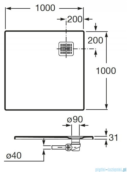 Roca Terran 100x100cm brodzik kwadratowy konglomeratowy czarny AP1033E83E801400