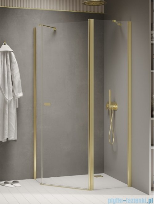 New Trendy New Soleo Light Gold 100x80x195 cm kabina pięciokątna lewa wspornik skośny złoty połysk/szkło przejrzyste K-1665