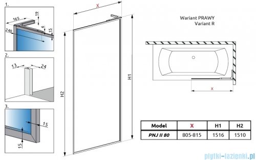 Radaway Modo F SL Brushed Copper PNJ II parawan nawannowy 80cm prawy szczotkowana miedź/przejrzyste 10406080-93-01R