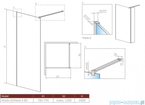 Radaway Modo New Black II kabina Walk-in 80x200 czarny mat/szkło przejrzyste 389084-54-01