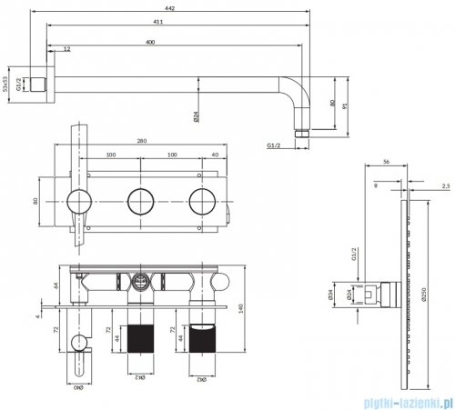 Omnires Contour system prysznicowy podtynkowy miedź szczotkowana SYSCT10CPB