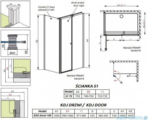 Radaway Eos II Kds kabina prysznicowa 100x75cm prawa szkło przejrzyste 3799482-01R/3799409-01L