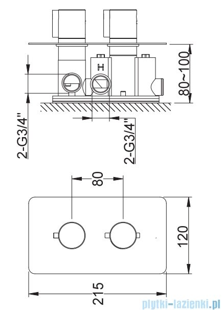 Kohlman Axel Brushed Copper podtynkowa bateria termostatyczna wannowo-prysznicowa z trzema wyjściami miedź szczotkowana QW433ABC