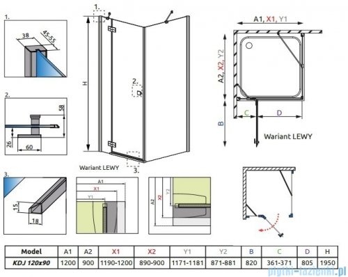 Radaway Kabina prysznicowa Almatea KDJ 120x90 lewa szkło intimato 32144-01-12NL