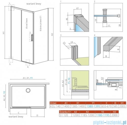 Radaway Idea Kdj Brushed Nickel kabina 140x120cm lewa szczotkowany nikiel 387044-91-01L/387054-91-01R