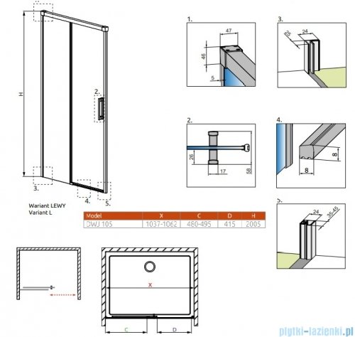 Radaway Idea White Dwj drzwi 105cm lewe szkło przejrzyste 387021-04-01L