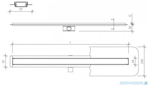 Wiper Premium Slim Pure odpływ liniowy 60 cm z kołnierzem RYSUNEK TECHNICZNY