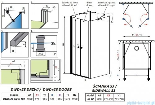 Radaway Eos DWD+2S kabina prysznicowa 80x100x80 przejrzyste 13799402-01/13799450-01/13799450-01