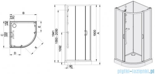 Sanplast Basic Complete KCKP4/BASIC+BPza kabina czterościenna kompletna półokrągła 90x90x202 cm przejrzysta 602-460-0930-01-4B0