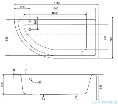 Besco Praktika 150x70cm wanna asymetryczna prawa + obudowa + syfon #WAP-150-PP/OAP-150-NP/19975