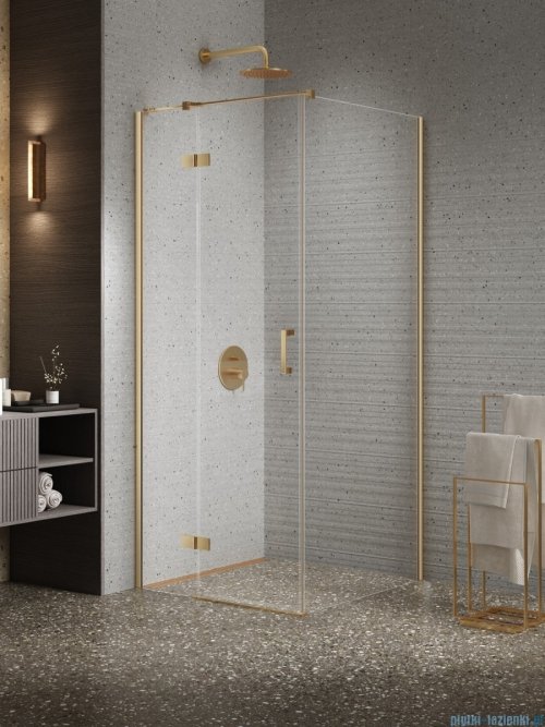 New Trendy Nesta Gold Brushed kabina 80x100x200 cm lewa wspornik równoległy złoto szczotkowane/szkło przejrzyste K-4403