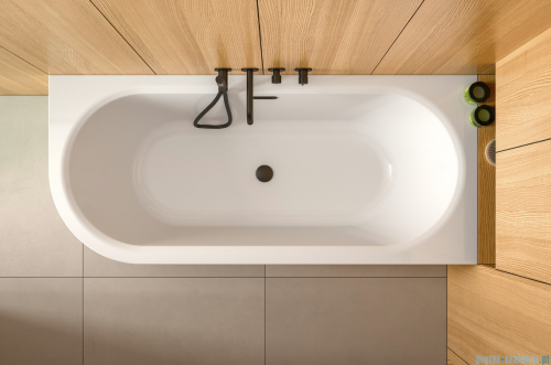 Besco Avita A-line 170x75cm wanna wolnostojąca przyścienna prawa akrylowa + syfon klik-klak złoty z przelewem slim #WAA-170APZS