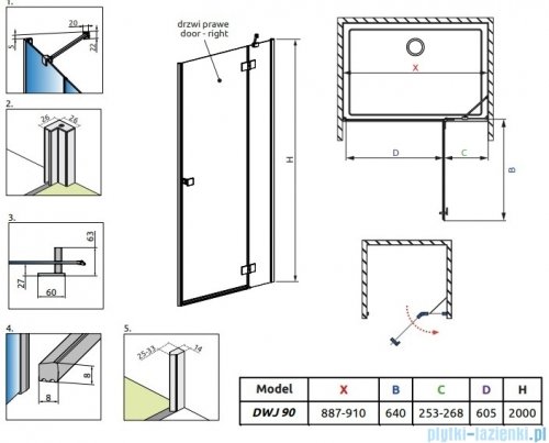 Radaway Essenza Brushed GunMetal Dwj drzwi wnękowe 90cm prawe szczotkowany grafit/szkło przejrzyste 1385013-92-01R