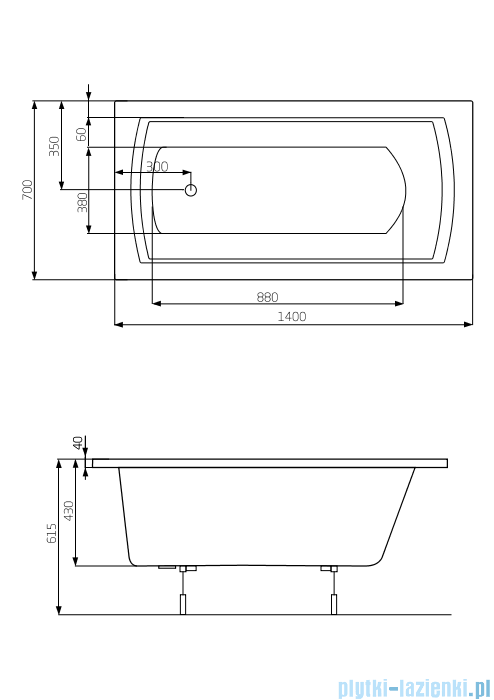 Roca Linea wanna 140x70cm z hydromasażem Smart WaterAir Plus A24T006000