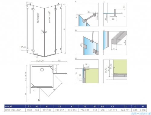 Radaway Essenza Pro White Kdd kabina 100x80cm przejrzyste 10096100-04-01L/10096080-04-01R