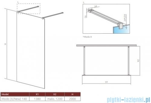 Radaway Modo New I kabina Walk-in 140x200 szkło przejrzyste 388144-01-01