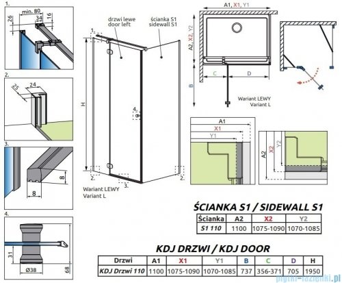 Radaway Torrenta KDJ kabina prysznicowa 110x110 lewa przejrzyste wspornik krzyżowy 133211-01-01L/1330110-01-01