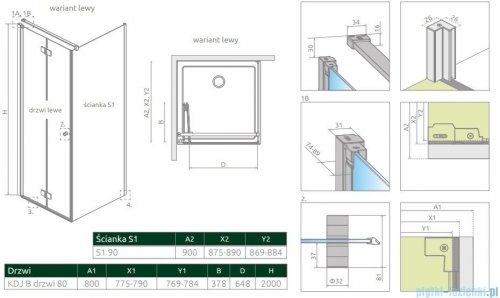 Radaway Nes 8 KDJ B kabina 80x90 lewa przejrzyste 10075080-01-01L/10089090-01-01