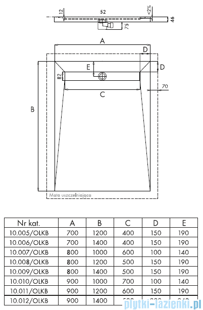 Schedpol Brodzik posadzkowy podpłytkowy z odpływem na krótszym boku 100x90x5/12cm 10.010/OLKB