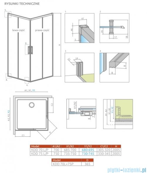 Radaway Idea Kdd Brushed Nickel kabina 70x75cm szczotkowany nikiel 387065-91-01L/387066-91-01R