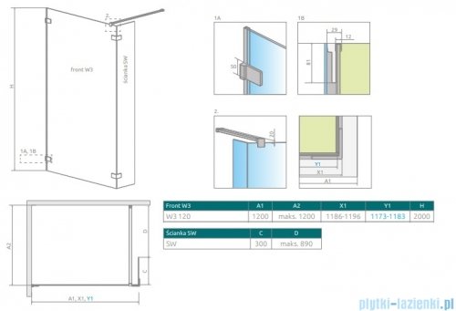 Radaway Euphoria Walk-in II kabina 120cm szkło przejrzyste 383134-01-01/383160-01-01