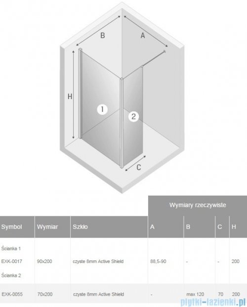 New Trendy New Modus kabina Walk-In 90x70x200 cm przejrzyste EXK-0017/EXK-0055