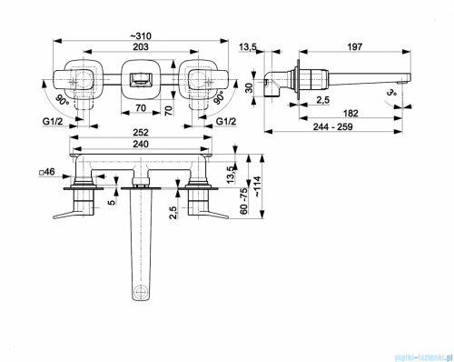 KFA MALAGA CHROM bateria umywalkowa podtynkowa 3-otworowa 4529-821-00