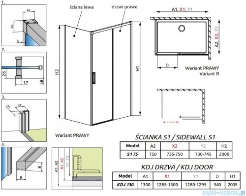 Radaway Idea White Kdj kabina 130x75cm prawa szkło przejrzyste 387043-04-01R/387049-04-01L