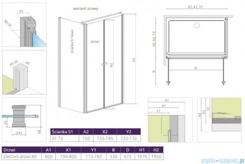 Radaway Eos II DWD+S kabina prysznicowa 80x75cm prawa szkło przejrzyste 3799490-01/3799409-01L