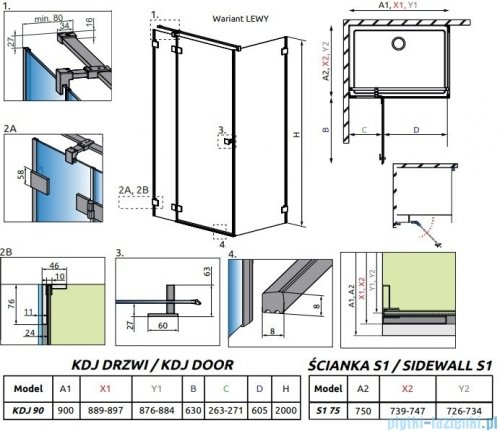 Radaway Essenza Pro Brushed GunMetal Kdj kabina 90x75cm lewa szczotkowany grafit 10097090-92-01L/10098075-01-01
