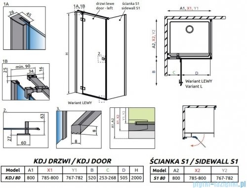 Radaway Essenza New Black Kdj kabina 80x80cm lewa szkło przejrzyste 385043-54-01L/384051-54-01
