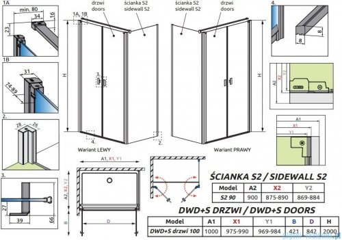 Radaway Nes 8 DWD+S kabina 100x90cm przejrzyste 10081100-01-01/10080090-01-01