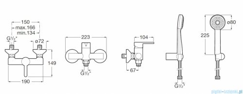 Roca Carelia bateria natryskowa chrom A5A208AC0K