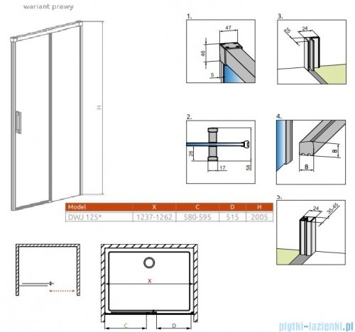 Radaway Idea 6 DWJ Brushed Light Gold drzwi wnękowe 125cm prawe szczotkowane jasne złoto 387023-98-01R