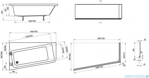 Ravak 10° Wanna asymetryczna 170x100cm lewa C811000000