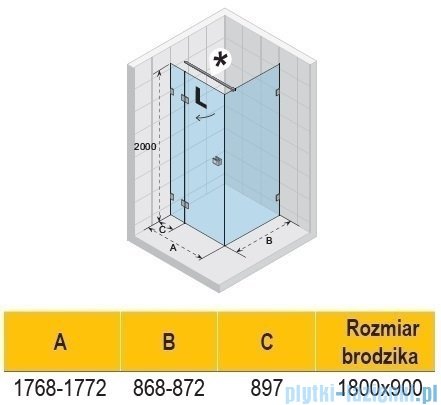 Riho Scandic NXT X203 kabina prysznicowa prawa 180x90cm czarna G001076121