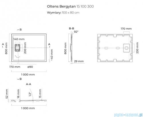 Oltens Bergytan brodzik prostokątny 100x80 cm RockSurface czarny mat 15100300