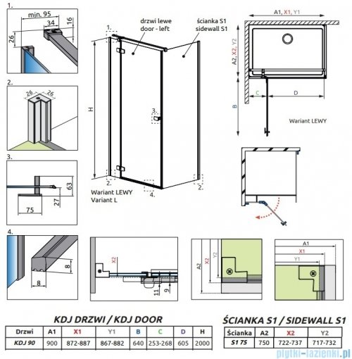 Radaway Fuenta Kdj kabina 90x75cm lewa chrom połysk szkło przejrzyste 1384044-01-01L/1384049-01-01